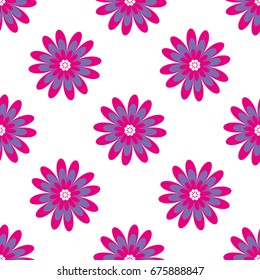 Floral seamless pattern. Vector illustration with abstract flowers. Repeating background for printing on fabric, textiles, surfaces, paper, wrapper. Two colors pink and purple. Bright, simple design