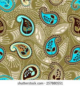 Floral seamless pattern. Vector indian decorative wallpaper. Batik indonesia. Colorful pattern with paisley and stylized flowers. Design for wrapping paper, cover, fabric, textile, wallpaper, curtains