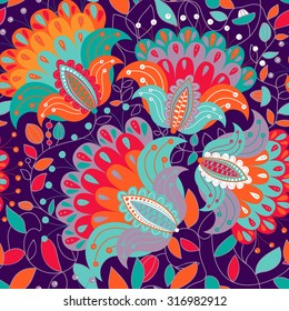 Floral seamless pattern. Vector indian decorative wallpaper. Batik indonesia. Colorful pattern with stylized flowers. Design for wrapping paper, web, cover, fabric, textile