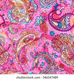 Floral seamless pattern. Vector indian decorative wallpaper. Batik indonesia. Colorful pattern with paisley and stylized flowers. Design for wrapping paper, web, cover, fabric, textile, carpet