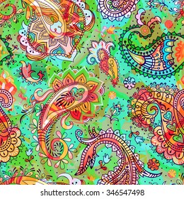 Floral seamless pattern. Vector indian decorative wallpaper. Batik indonesia. Colorful pattern with paisley and stylized flowers. Design for wrapping paper, web, cover, fabric, textile, carpet