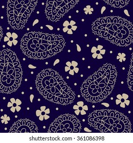 Floral seamless pattern. Vector indian decorative wallpaper. Batik indonesia. Colorful pattern with paisley and stylized flowers. Design for wrapping paper, web, cover, fabric, textile, carpet