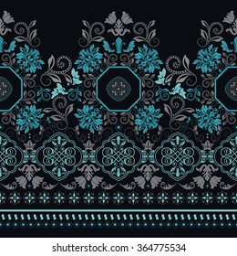 Floral seamless pattern. Vector indian decorative wallpaper. Striped floral pattern. Colorful pattern with paisley and stylized flowers. Design for wrapping paper, web, cover, fabric, textile, carpet