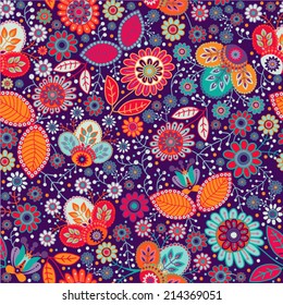 Floral seamless pattern. Vector nature  decorative wallpaper. Colorful pattern with stylized flowers. Design for wrapping paper, web, cover, fabric, textile, curtains