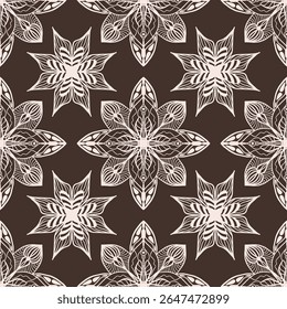 Floral seamless pattern. Vector repeating ornament tile on chocolate background. Great for fabric and textile, wallpaper, packaging design.