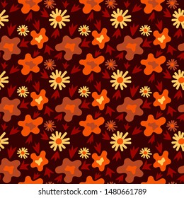 Floral seamless pattern. Vector textures. Autumn flowers , orange and yellow shades. Print flower color.