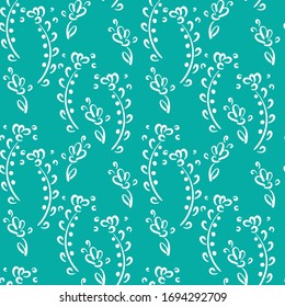 Floral seamless pattern. Vector textures. Simple delicate flowers on a dark blue background. Print flower color. Two-color pattern in a small flower