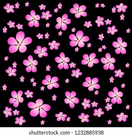 Floral seamless pattern vector. Vintage ornament with cute flowers for textiles, Wallpaper, packaging. Pink cherry blossoms on black background. Eps10