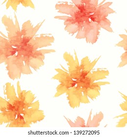 Floral seamless pattern. Vector watercolor flowers. Watercolor spots.