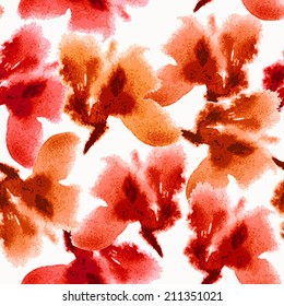 Patrón floral sin fisuras. Flores acuarelas vectoriales. Manchas acuáticas.