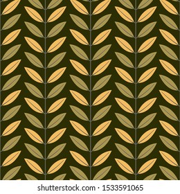 Floral seamless pattern with vertical abstract branches with leaves. Floral background for fabric, wallpaper, textile, tablecloth, package, web design.