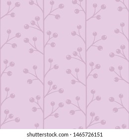 Floral seamless pattern with vertical branches and berries. Vector abstract pink floral design for fabric, wallpaper, gift box, web design.