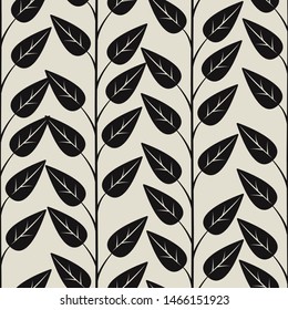 Floral seamless pattern with vertical branches with leaves. Vector abstract simple design for fabric, wallpaper, textile, gift box, greeting card, web design.