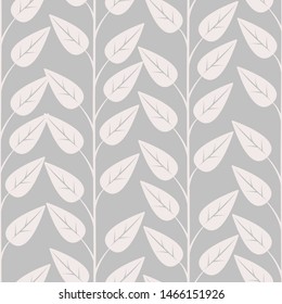 Floral seamless pattern with vertical branches with leaves. Vector abstract simple design for fabric, wallpaper, textile, gift box, greeting card, web design.