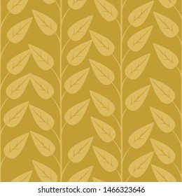 Floral seamless pattern with vertical branches and leaves. Vector abstract gold simple design for fabric, wallpaper, gift box, greeting card, web design.