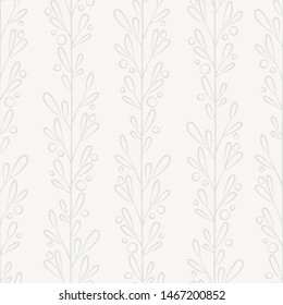 Floral seamless pattern with vertical branches and leaves. Vector abstract grey design for fabric, wallpaper, web design.