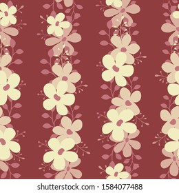 Floral seamless pattern with vertical pink flowers; vector illustration; floral design for fabric, wallpaper, wrapping paper, textile, web design.