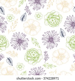 Floral seamless pattern. Vintage elegant flowers. Vector illustration.