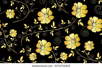 Floral seamless pattern vintage golden luxurious retro style textile fabric texture vector wallpaper background ornamental decorative creative trendy design