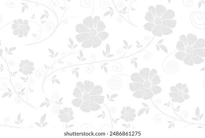 Patrón sin costuras floral vintage gris tema blanco retro estilo textil textura Ilustración vectorial Fondo de pantalla blanco fondo ornamental decorativo creativo diseño de moda flor hoja