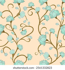 Floral seamless pattern with vintage ivy flowers and leaves for wallpaper, textile design , bedding, background, and designg packaging