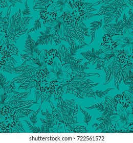 floral seamless pattern vintage  lily on  green background vector illustration