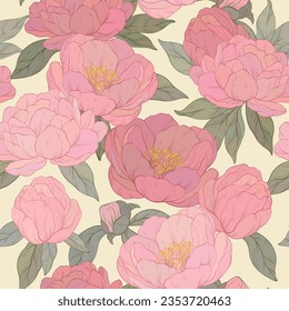 Floral seamless pattern. Vintage peony design. Hand drawn vector illustration.