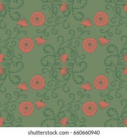 Floral Seamless Pattern. Vintage Rapport with Flowers in Victorian Style. Retro Motif for Wallpaper, Fabric, Textile.