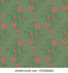 Floral Seamless Pattern. Vintage Rapport with Flowers in Victorian Style. Retro Motif for Wallpaper, Fabric, Textile.