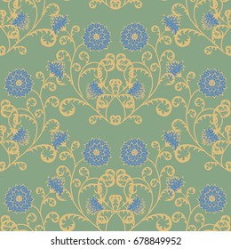 Floral Seamless Pattern. Vintage Rapport with Flowers in Victorian Style. Retro Motif for Wallpaper, Fabric, Textile.
