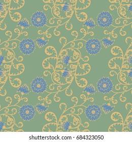 Floral Seamless Pattern. Vintage Rapport with Flowers in Victorian Style. Retro Motif for Wallpaper, Fabric, Textile.