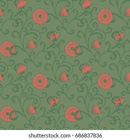 Floral Seamless Pattern. Vintage Rapport with Flowers in Victorian Style. Retro Motif for Wallpaper, Fabric, Textile.