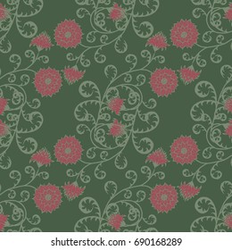 Floral Seamless Pattern. Vintage Rapport with Flowers in Victorian Style. Retro Motif for Wallpaper, Fabric, Textile.