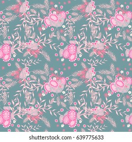 Floral Seamless Pattern. Vintage Small Flowers for Textile, Fabric, Print, Calico. Colorful Floral Design for Cloth, Curtains, Dress. Feminine Seamless Texture in Retro Rustic Style