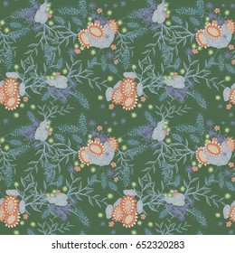 Floral Seamless Pattern. Vintage Small Flowers for Textile, Fabric, Print, Calico. Colorful Floral Design for Cloth, Curtains, Dress. Feminine Seamless Texture in Retro Rustic Style