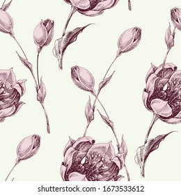 Floral seamless pattern. Vintage style pink roses and rose buds 