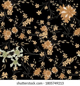 Floral Seamless Pattern with Violets and Daisy Flowers. Small Elements for Print, Textile, Linen. Pretty Pattern for Wrapping Paper. Vector Wild Flowers. Colorful Rapport in Retro Style.
