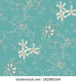 Floral Seamless Pattern with Violets and Daisy Flowers. Small Elements for Print, Textile, Linen. Pretty Pattern for Wrapping Paper. Vector Wild Flowers. Colorful Rapport in Retro Style.