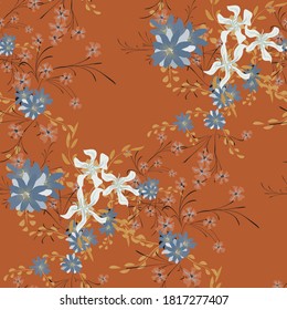 Floral Seamless Pattern with Violets and Daisy Flowers. Small Elements for Print, Textile, Linen. Pretty Pattern for Wrapping Paper. Vector Wild Flowers. Colorful Rapport in Retro Style.