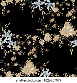 Floral Seamless Pattern with Violets and Daisy Flowers. Small Elements for Print, Textile, Linen. Pretty Pattern for Wrapping Paper. Vector Wild Flowers. Colorful Rapport in Retro Style.