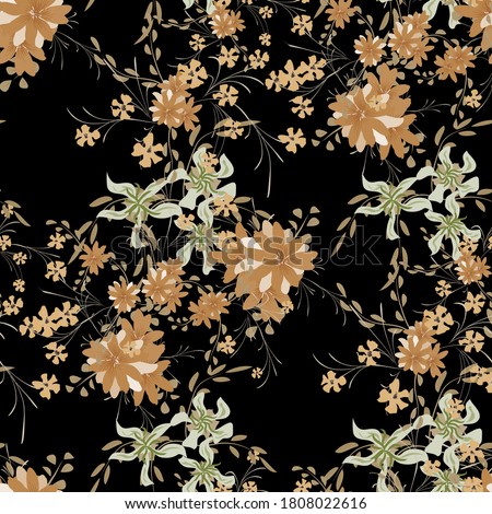 Floral Seamless Pattern with Violets and Daisy Flowers. Small Elements for Print, Textile, Linen. Pretty Pattern for Wrapping Paper. Vector Wild Flowers. Colorful Rapport in Retro Style.