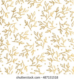 Floral seamless pattern. Wallpaper baroque, damask. White and gold ornament. Glitter vector background. 