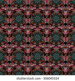 Floral seamless pattern. Wallpaper baroque, seamless vector background, red on black background.