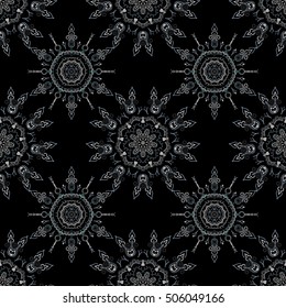 Floral seamless pattern. Wallpaper baroque, seamless vector background, gray on black background.