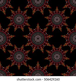 Floral seamless pattern. Wallpaper baroque, seamless vector background, red on black background.