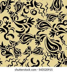 Floral seamless pattern. Wallpaper baroque, seamless vector background in black and neutral colors.