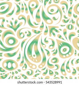 Floral seamless pattern. Wallpaper baroque, seamless vector background, beige and green on white background.
