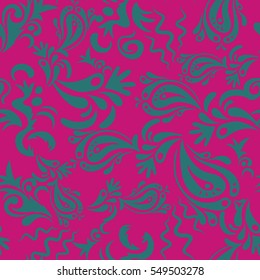 Floral seamless pattern. Wallpaper baroque, seamless vector background in magenta and blue colors.