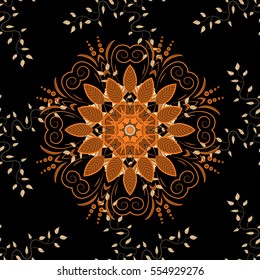Floral seamless pattern. Wallpaper baroque, seamless vector background in orange and black colors.