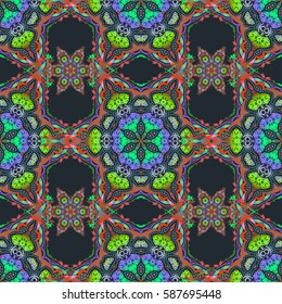 Floral seamless pattern. Wallpaper baroque, seamless vector background in green, brown and pink colors.
